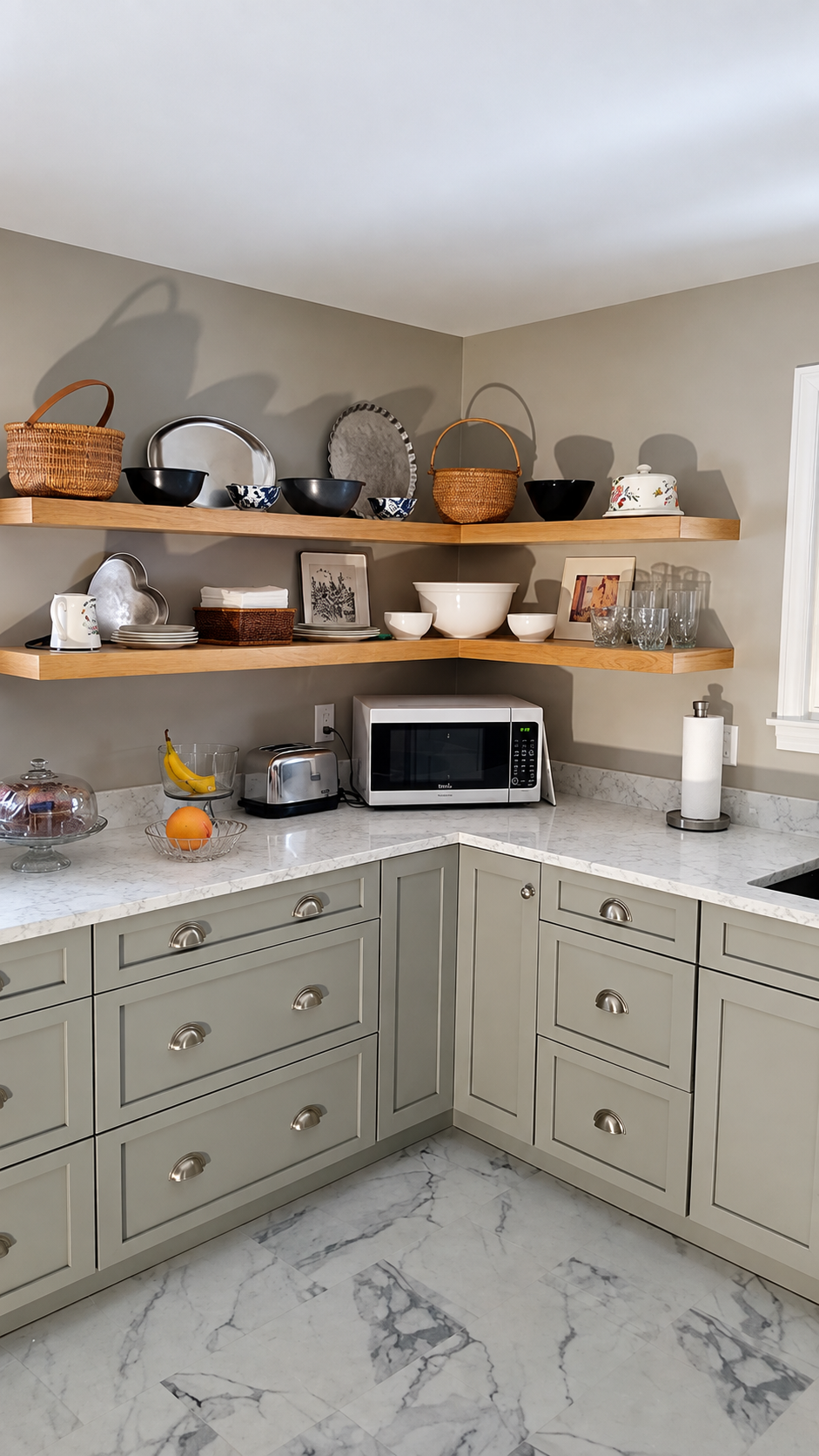 Kitchen blend modern and traditional grey cabinets